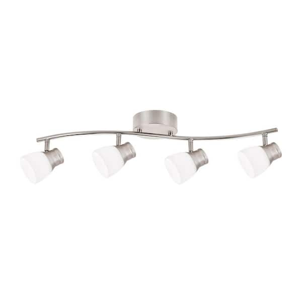 Hampton Bay 4-Light Brushed Nickel Dimmable LED Fixed Track Lighting Kit with Wave Bar Frosted Glass