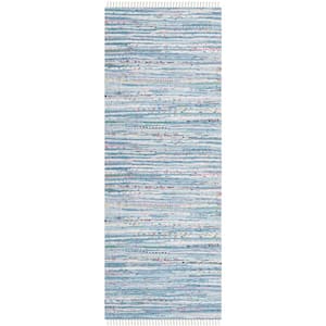 Rag Rug Light Blue/Multi 2 ft. x 5 ft. Striped Runner Rug