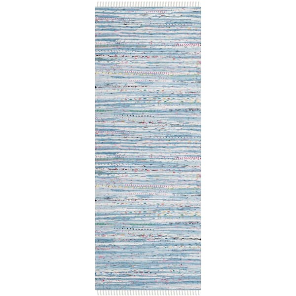 SAFAVIEH Rag Rug Light Blue/Multi 2 ft. x 5 ft. Striped Runner Rug