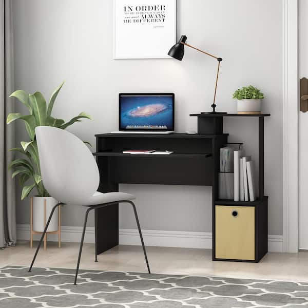 Furinno 40 in. Rectangular Black/Brown 1 Drawer Computer Desk with Keyboard Tray