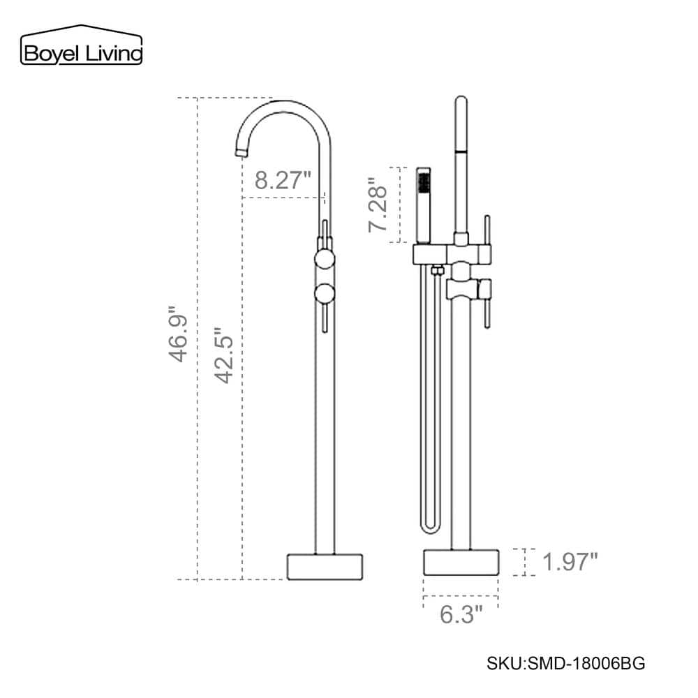 Brushed Gold Double Handle Floor Mount Tub Filler