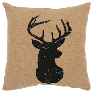 Tan Deer Silhouette Cotton Poly Filled 20 in. X 20 in. Decorative Throw Pillow