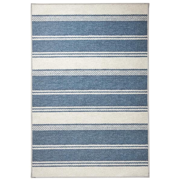 Bowman Stripe Machine Washable Blue 2 ft. x 3 ft. Indoor Area Rug