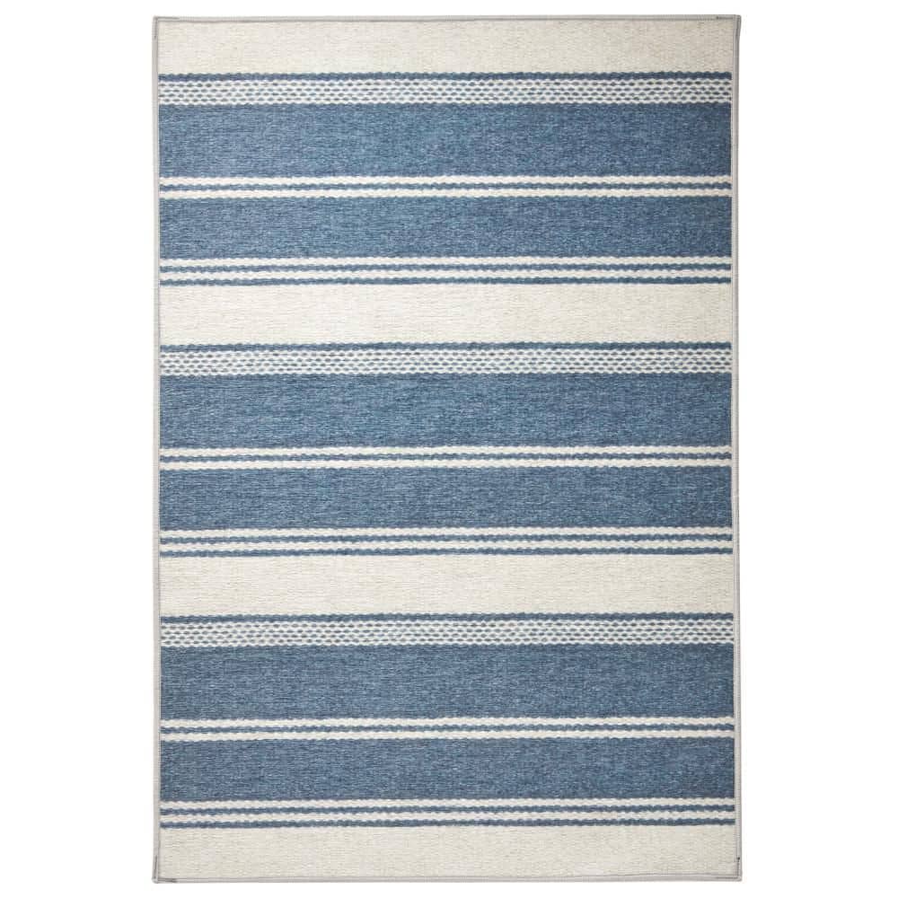 Bowman Stripe Machine Washable Blue 8 ft. x 10 ft. Indoor Area Rug price history on PriceWatchPro