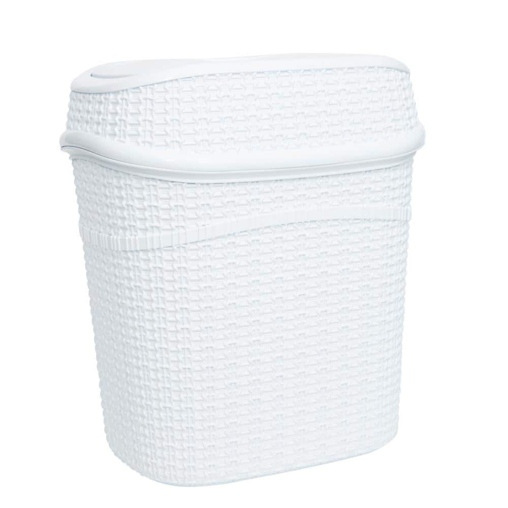 White Woven Plastic Swing Top Rubbish Bin