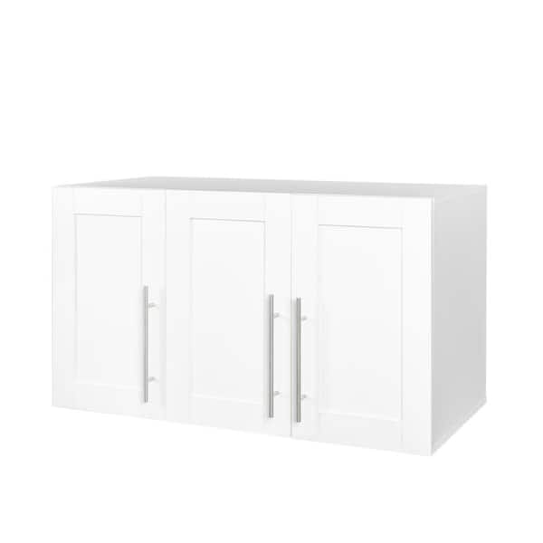 Modern White 2-Tier 3 Doors Stackable Wall Mounted Storage Cabinet Adjustable Shelves (15.75 "D x 35.43" W x 19.69 "H)
