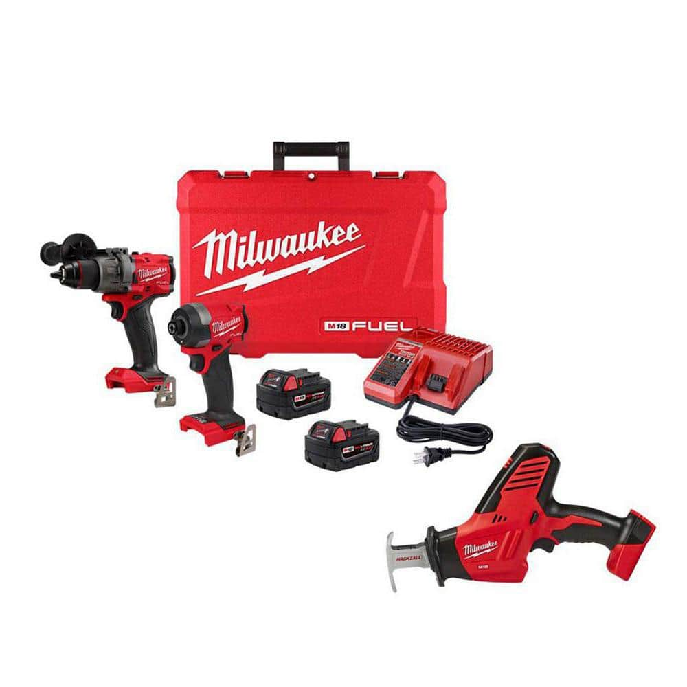 M18 FUEL 18-V Li-Ion Brushless Cordless Hammer Drill and Impact Driver Combo Kit (2-Tool) w/Hackzall Reciprocating Saw -  Milwaukee, 3697-22-2625