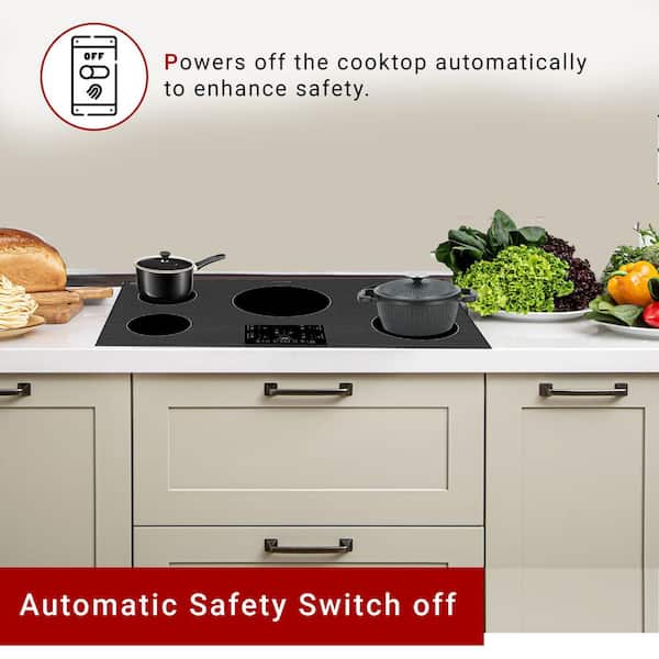 36 in. 220V Built-in 5-Elements Glass Top Surface Electric Induction Cooktop 9600W in Black with 9-Level Power Boost