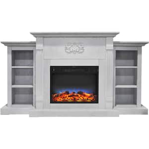 Classic 72 in. Electric Fireplace in White with Built-in Bookshelves and a Multi-Color LED Flame Display