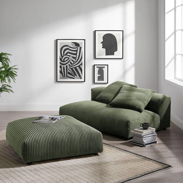 Solace 65.55 in. Armless 2-Piece Corduroy Modular Sectional Sofa in. Fern Green