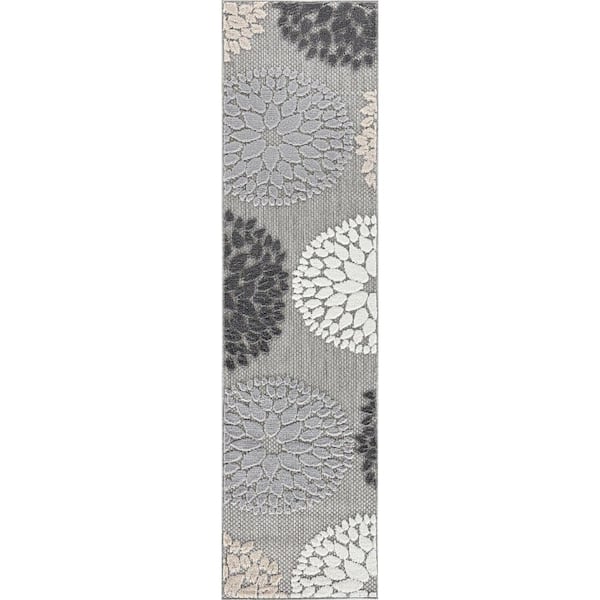 World Rug Gallery Brescia Modern Floral Circles Gray 2 ft. x 7 ft. Runner Indoor/Outdoor Area Rug