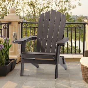 Folding Plastic Adirondack Chair Patio Outdoors Weather-Resistant Fire Pit Chair in Chocolate