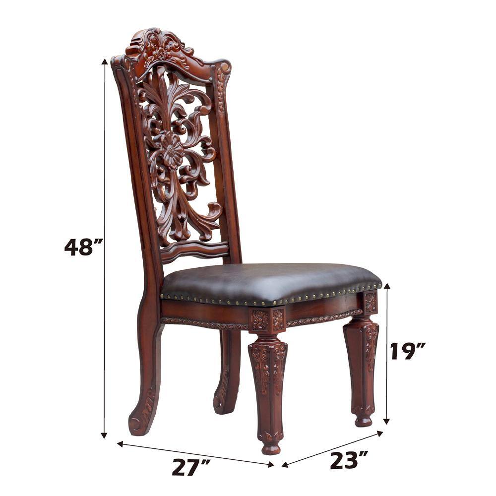 Vendome High Back Brown Faux Leather and Wood Side Chair Set