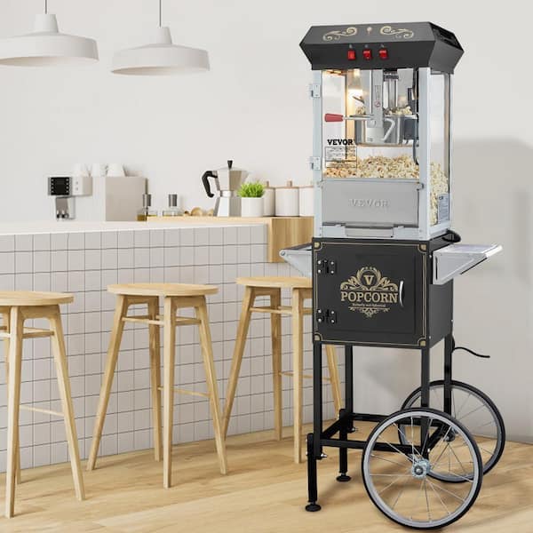 Popcorn Maker with Cart 850W Popcorn Popper Machine 8 oz. Kettle Makes 48 Cups per Batch Popcorn Machine