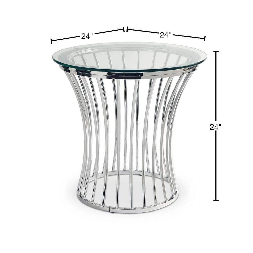 Chrome Round Metal and Glass End Table with Storage