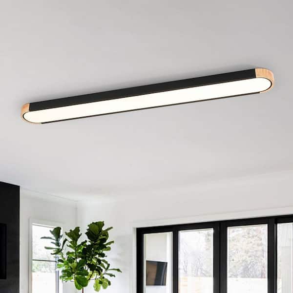 Lumin 48 in.W Matte Black Integrated LED Flush Mount Long Rectangular Ceiling Light Main Lighting for KitchenBathroom