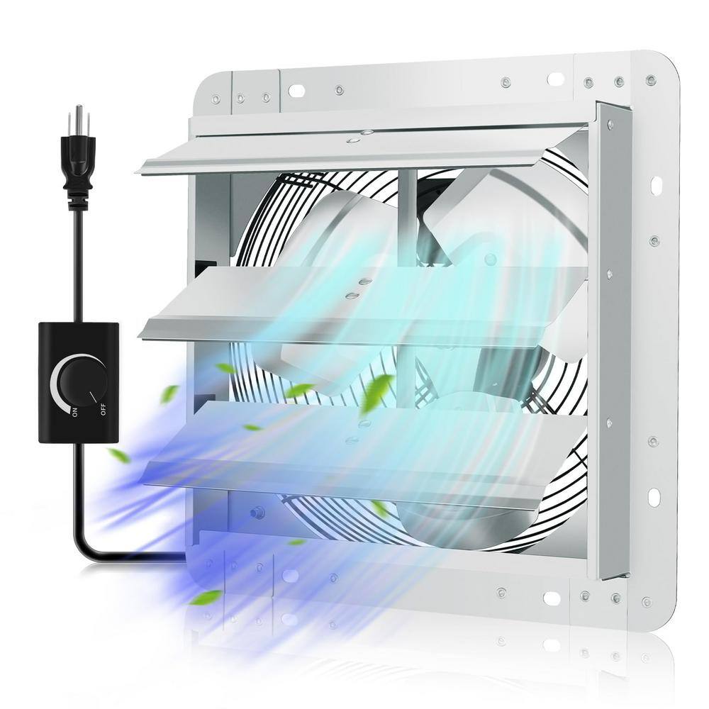 Angel Sar 12" 1130 CFM White Attic Exhaust Fan, Wall Mounted Gable Vent