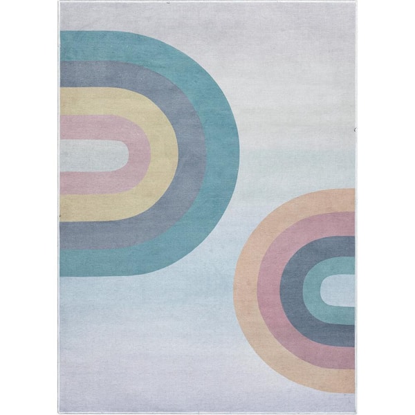 Kaleidoscope Rainbow Modern Kids Multi Color Pastel 5 ft. x 7 ft. Machine Washable Flat-Weave Area Rug