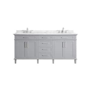 Sonoma 72 in. Double Sink Freestanding Pebble Gray Bath Vanity with Carrara Marble Top (Assembled)