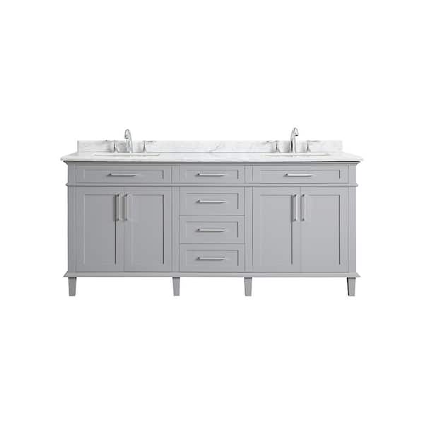 Sonoma 72 in. Double Sink Pebble Gray Bath Vanity with Carrara Marble Top (Assembled)