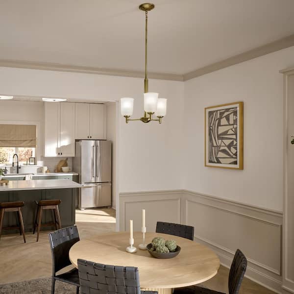 KICHLER Shailene 17.5 in. 3-Light Natural Brass Transitional Shaded Cylinder Mini Chandelier for Dining Room