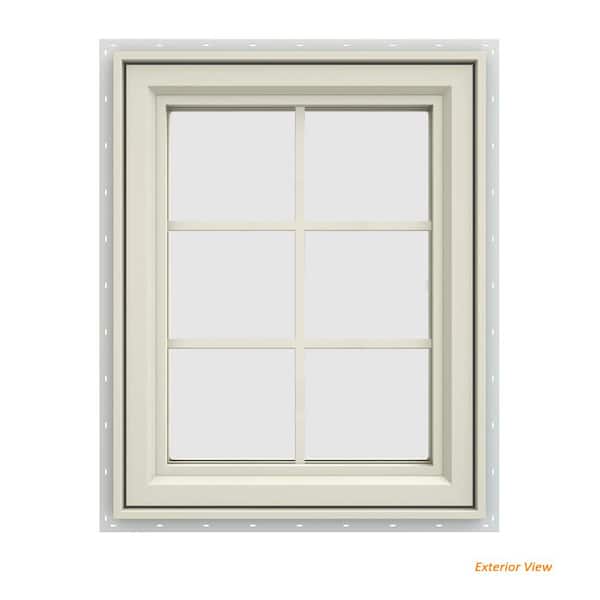 JELD-WEN 23.5 in. x 35.5 in. V-4500 Series Cream Painted Vinyl Left-Handed Casement Window with Colonial Grids/Grilles