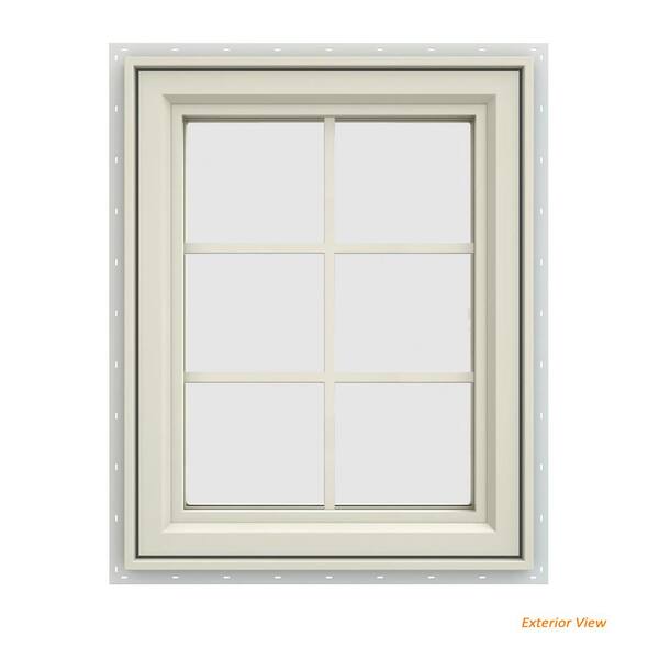 JELD-WEN 23.5 in. x 29.5 in. V-4500 Series Cream Painted Vinyl Left-Handed Casement Window with Colonial Grids/Grilles