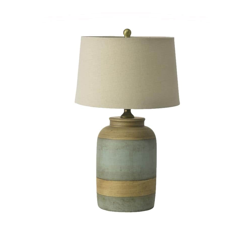 Tipton Farmhouse Roanoke Ribbed Column Molded Table Lamp - Faux Wood Finish  - Heathered Oatmeal Fabric Shade - Bed Bath & Beyond - 34182705