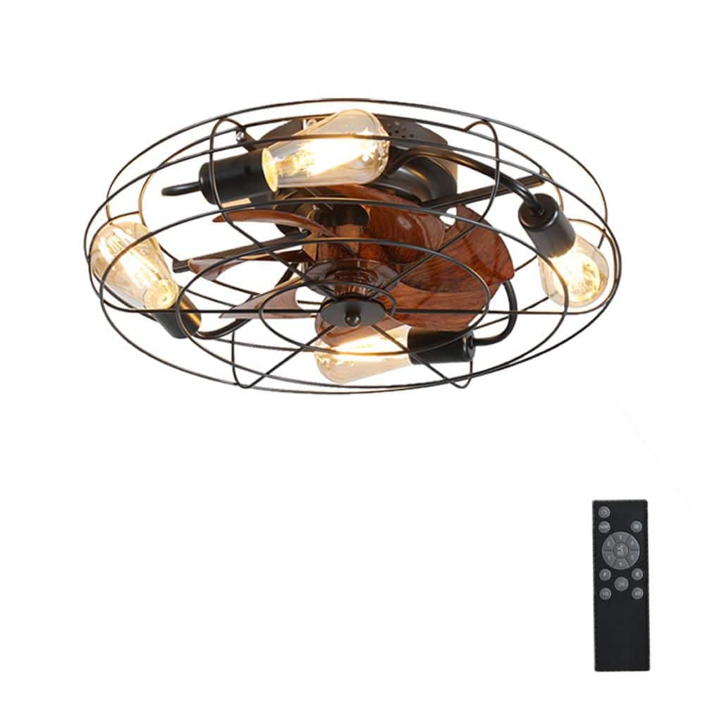 20 in. Low Profile Gold Indoor Industrial Caged Ceiling Fan with Light and Remote for Living Room, Bulbs Included price history on PriceWatchPro