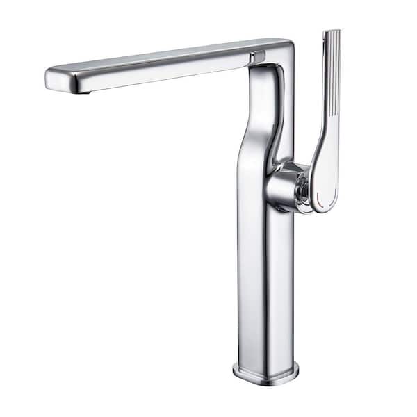 Single Handle Bathroom Vessel Sink Faucet Brass Modern 1-Hole High Tall Taps in Polished Chrome