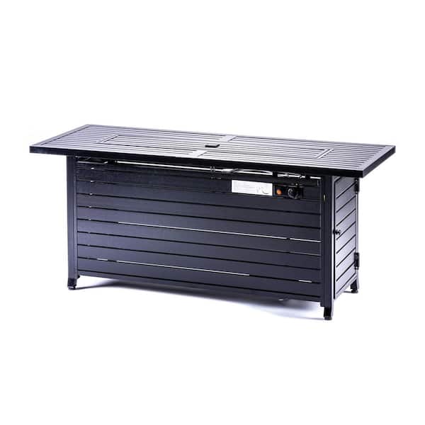 BANSA ROSE 57 in. 50000 BTU Gas Metal Propane Rectangular Fire Pit Table with Lid for Garden Courtyard Deck Poolside Party