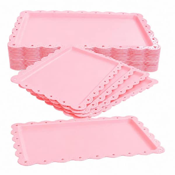 9.3 in. 15 in. Pink Decorative Plastic Rectangle Serving Boards, 24-Pack for Desserts and Catering