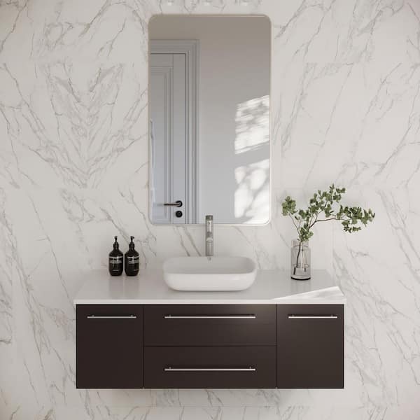 Fresca Lucera 48 in. Single Sink Wall Mount Floating Espresso Bath Vanity with White Quartz Top and Vessel Ceramic Sink