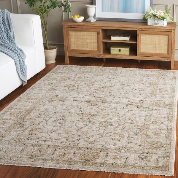 Hazel 4 ft. x 6 ft. Ivory/Beige Distressed Floral Area Rug