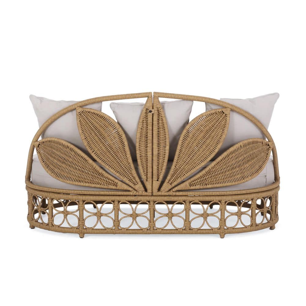 Stetson Beige and Light Brown Wicker Outdoor Daybed with Pillows