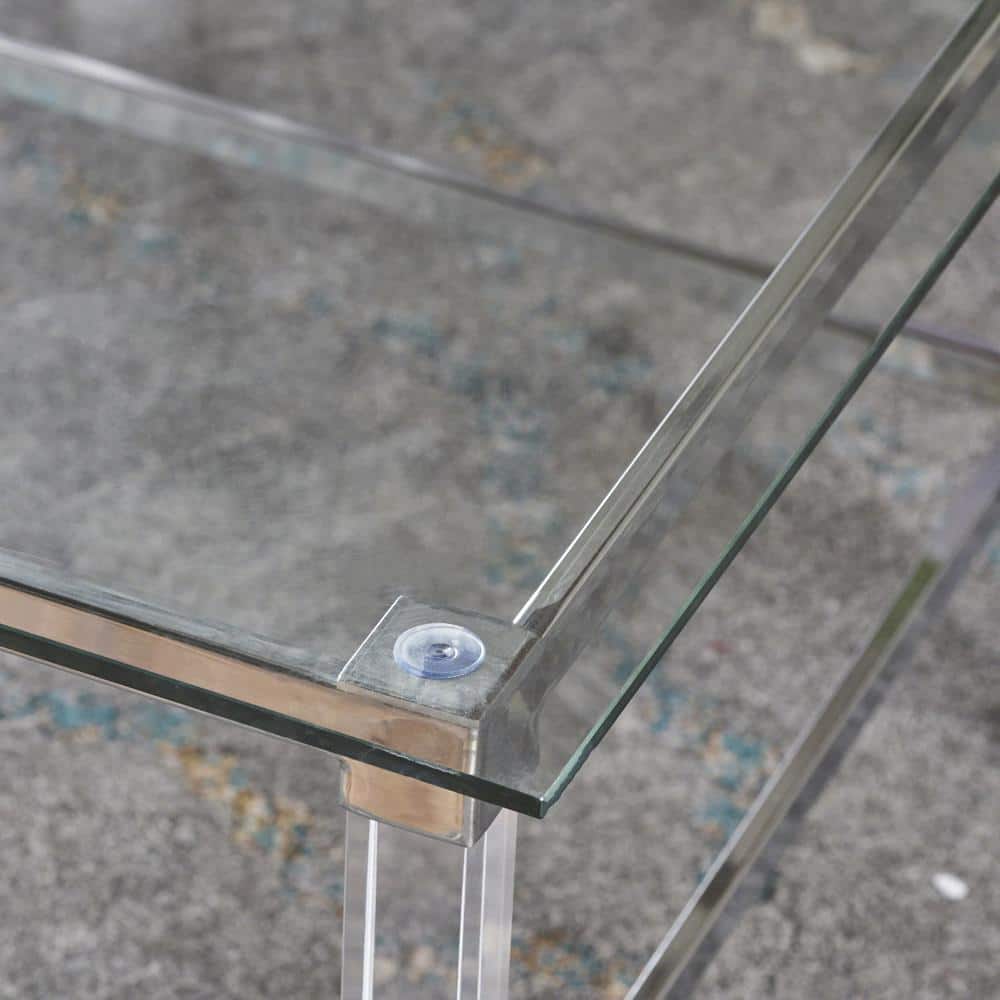 Modern Rectangular Glass Coffee Table with Acrylic and Metal Frame