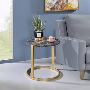 Fallston 17.75 in. Gold Coating and Black Round Faux Marble Side Table