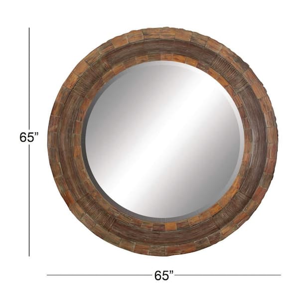 65 in. x 65 in. Round Framed Brown Wall Mirror