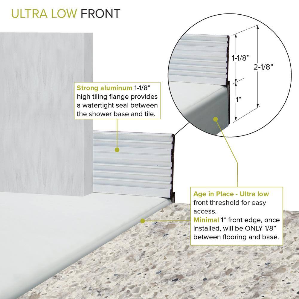 60-Inch Grey Solid Surface Zero Threshold Shower Base
