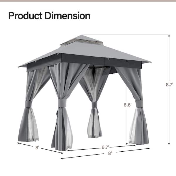 LAUSAINT HOME 8 ft. x 8 ft. Gray Outdoor Patio Gazebo with