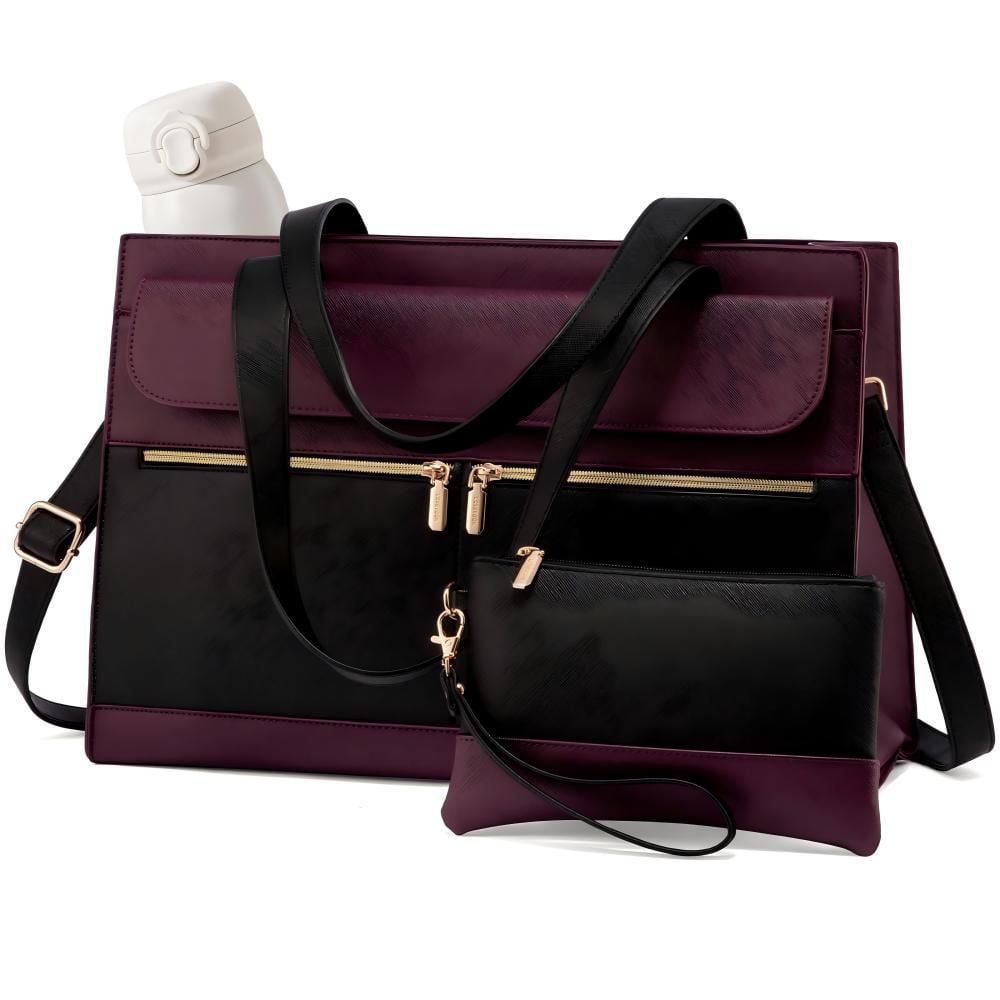 Vintage Purple Cross Pattern PU Leather, Waterproof, Multi-Pocket, Laptop Tote Bag with 15 in. Laptop Compartment price history on PriceWatchPro