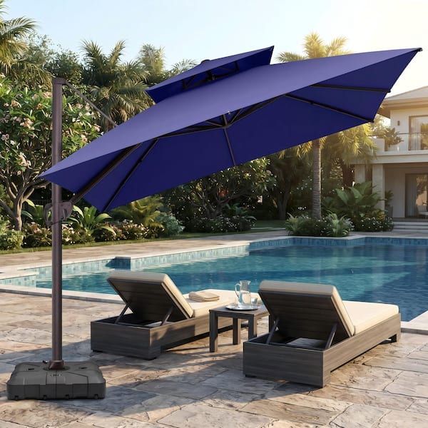 10 ft navy blue patio umbrella Cantilever 10ft Square  NIKKI CASA Designed with a durable all Navy Blue Offset Round Outdoor