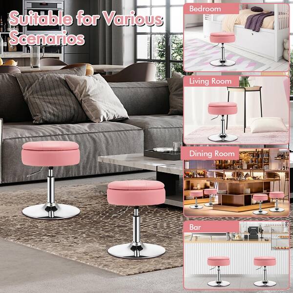 thumbnail image 2 of Youyijia Pink Round Makeup Stool - Soft Padded Dressing Table Chair For Bedroom Or Living Room, 30x30x43cm 2 of 13