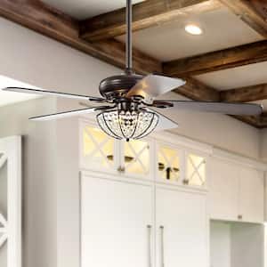 Joanna 52 in. Oil Rubbed Bronze 3-Light Bronze Crystal LED Ceiling Fan with Light and Remote