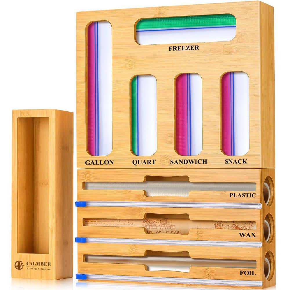 Natural Bamboo 3-in-1 Kitchen Drawer Organizer with Lids, Organizers Compatible Gallon, Quart, Sandwich Snack Size price history on PriceWatchPro