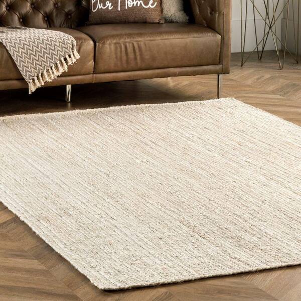nuLOOM Rigo Chunky Loop Jute Off-White 7 ft. Farmhouse Round