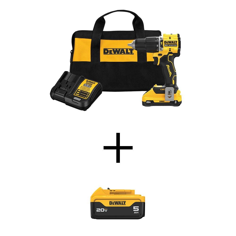 ATOMIC 20V Lithium-Ion Cordless 1/2 in. Compact Hammer Drill with 3.0Ah Battery, 5.0Ah Battery, Charger and Bag -  DEWALT, DCD799L1WDCB205