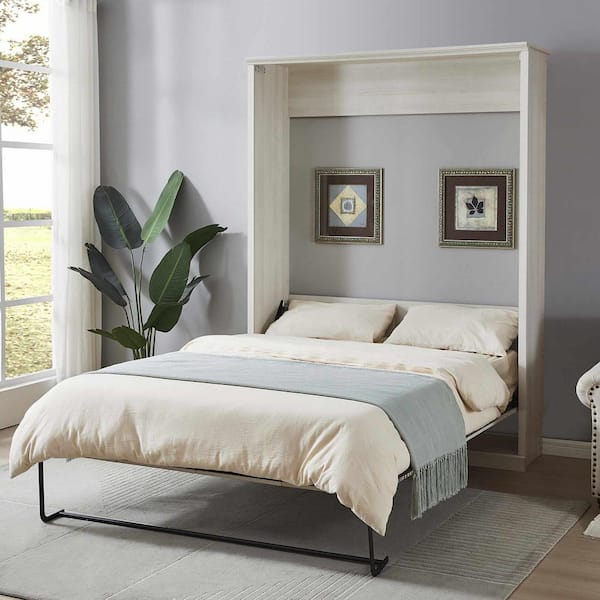 Rustic White Wood Frame Queen Murphy Bed