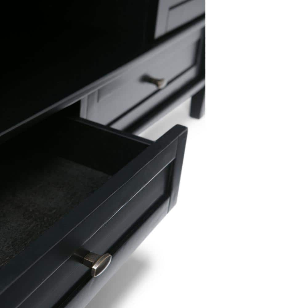 Black Solid Wood TV Media Stand with Cabinets for 50-inch TVs