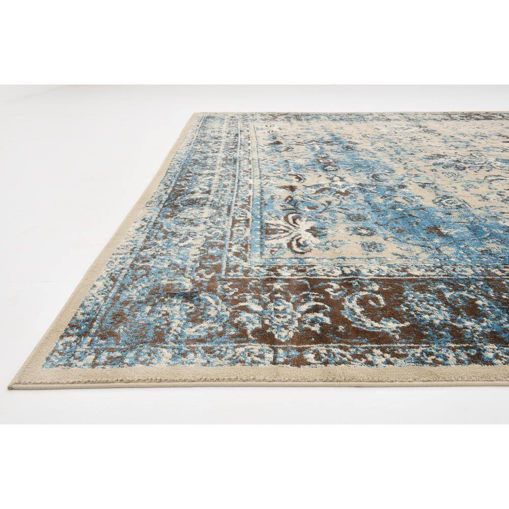 Ivory and Turquoise Floral Synthetic Rectangular Area Rug